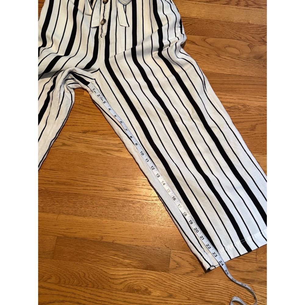 LOFT Striped Linen Blend Wide Leg Jumpsuit Black White Button Front Size 8 - Picture 5 of 10